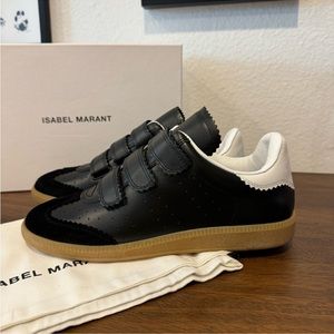 ISABEL MARANT NIB Beth Black Leather Velcro Strap Sneakers Shoes Low Top 39